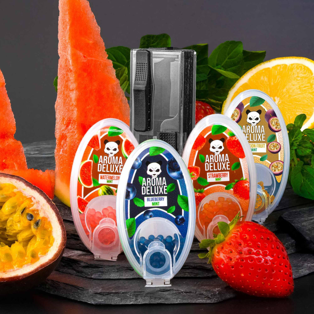 4er Aromakugel-Set (fruchtig) + Applikator - Aroma Deluxe